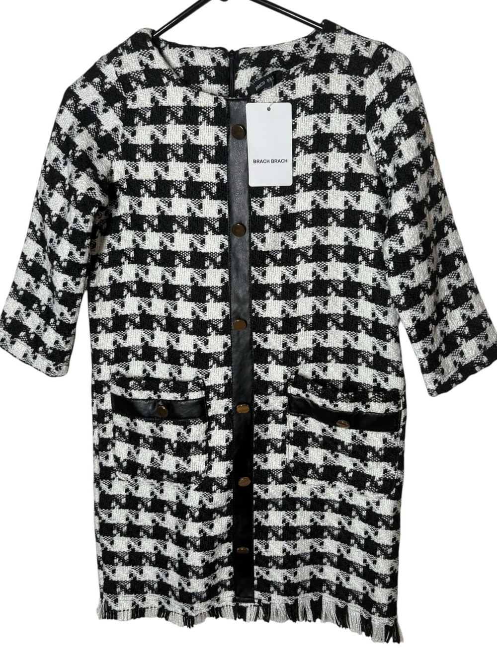 {NWT} Brach Brach Black and White Houndstooth Mini Retro Dress Small